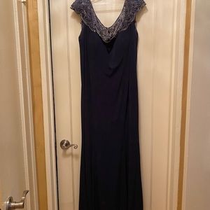 Off the shoulder evening gown. Worn once. Navy blue